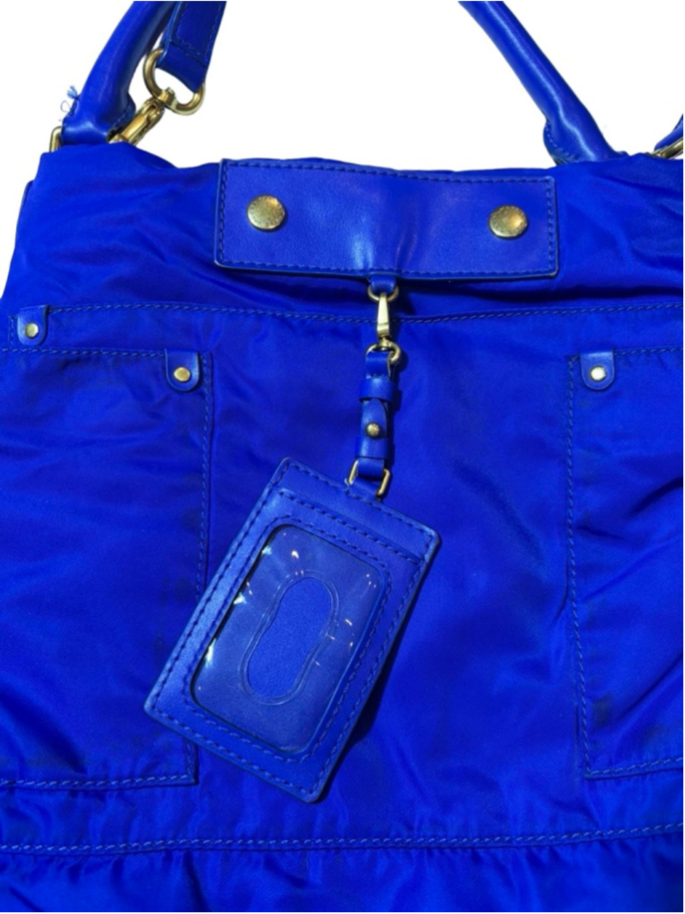 Marc Jacobs Blue Nylon Shoulder Bag Tote Gold Hardware ID Tag flaw - Picture 3 of 13